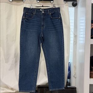 H&M Women's Straight Leg Jeans in Dark Blue Denim